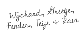 Handtekening - Wychard, Greetje, Fender, Teije & Ravi